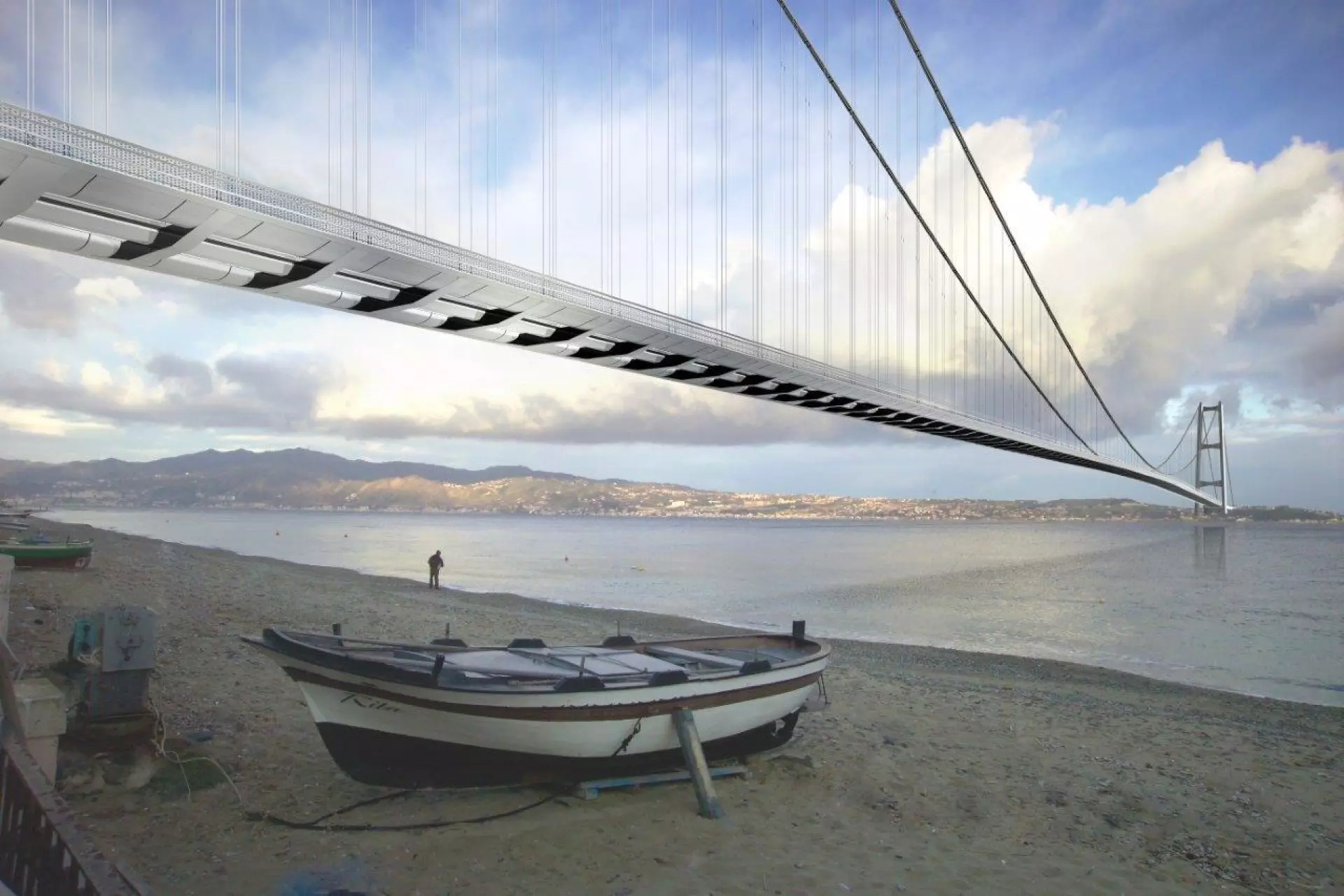 طولانی ترین پل معلق جهان | اتصال سیسیل به ایتالیا 3 تصویر نزدیک از برجهای فولادی پل با کابلهای معلق